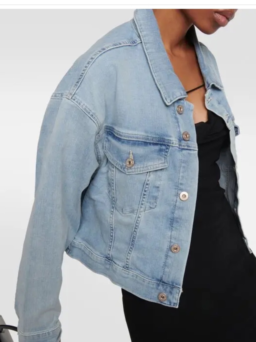 AG ADRIANO GOLDSCHMIED Light Wash Stretch Cropped Denim Jacket - L